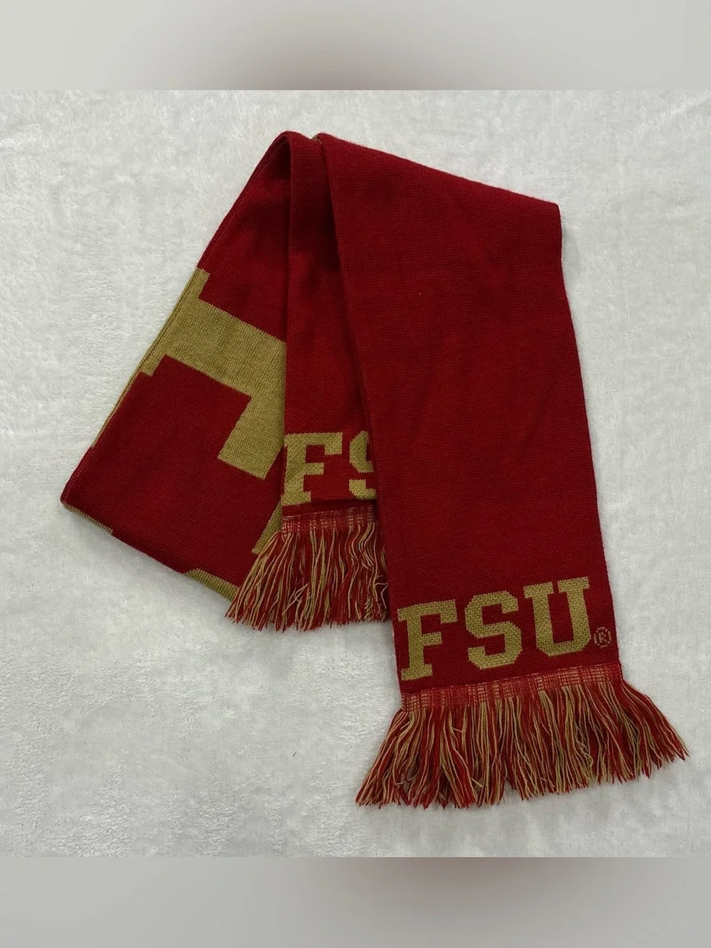 NCAA FSU Florida State University Red & Gold Scarf 62.5 in x 7 in